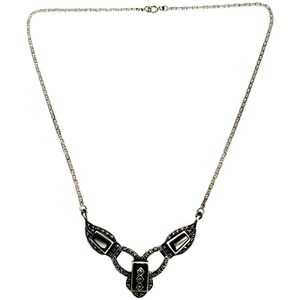 Post 1940's Vintage onyx & marcasite necklace art deco 925. A REAL BEAUTY!